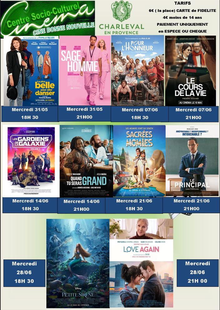 cinema affiche globale du 31mai au 28 juin 1